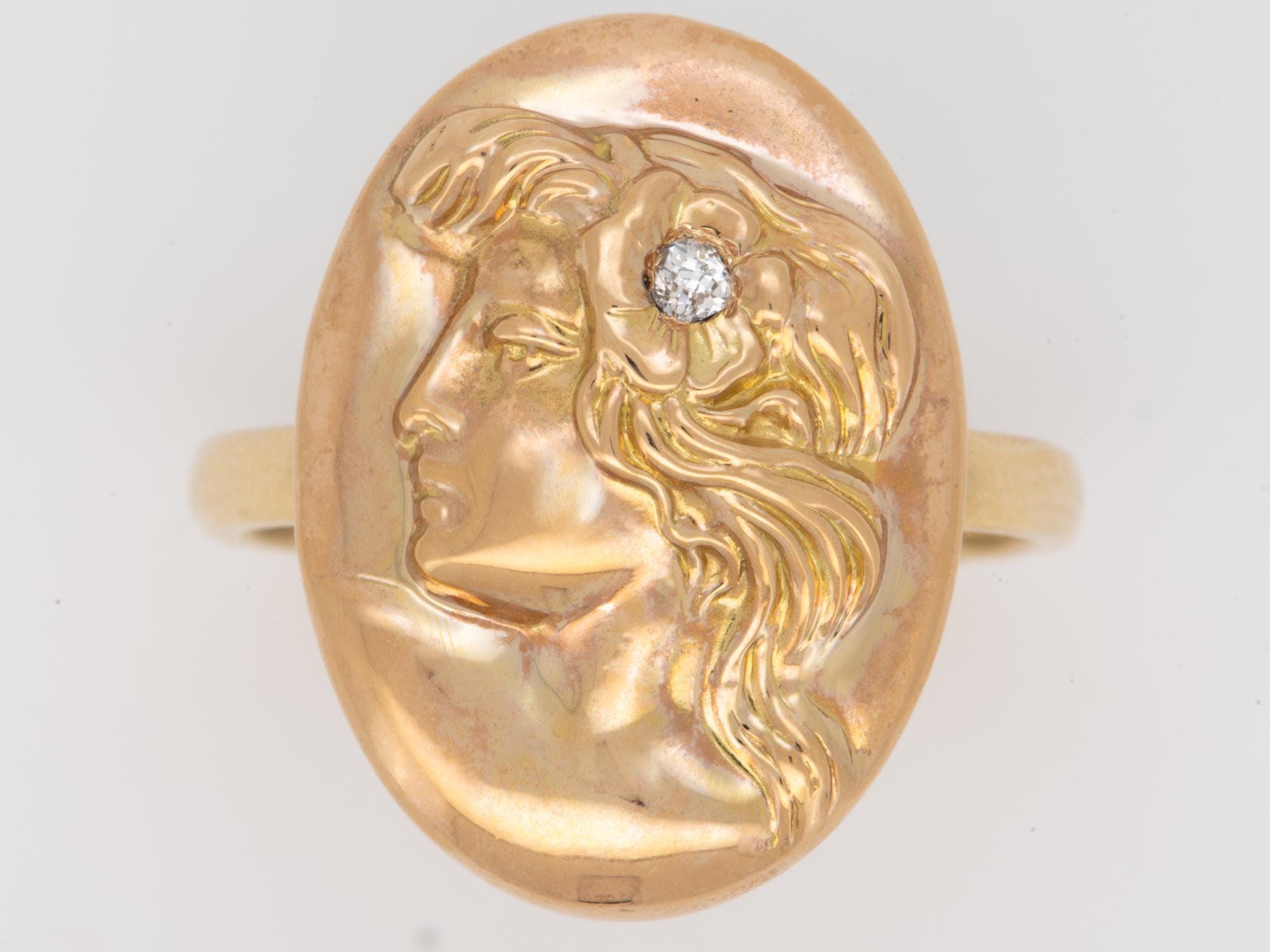 Boutons De Manchette Anciens En Or 14k Avec Caméo De Femme - Style Art Nouveau/Victorien