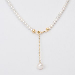 3-3.5mm Freshwater Pearl Necklace 18K Gold Adjustable Length Slider Bead Near Full Round R4218