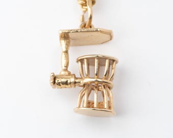 14K Gold Vintage Articulated Chuck-a-Luck Charm with Three Movable Dice Cute Pendant V1061