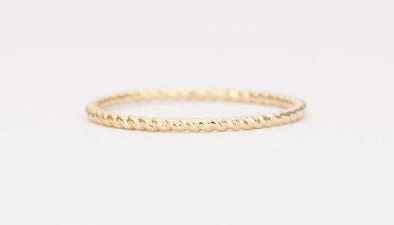 Skinny Rope Twisted Band Ring Stackable 10K 14K 18K Yellow Rose White Gold