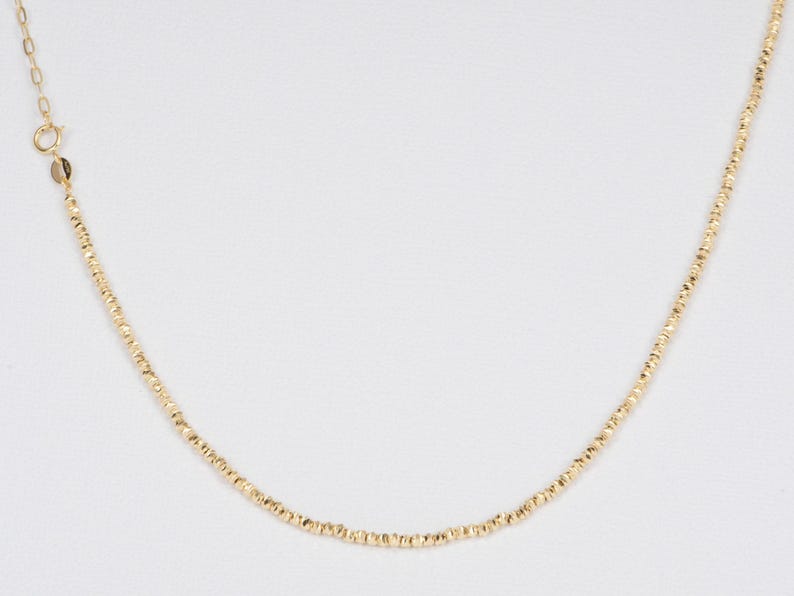 Collar de oro auténtico de 18 quilates, cadena de 45 cm (18"), mitad clip, mitad cuenta brillante, 3,8 g+, con textura de cuentas, especial, versátil, ideal como regalo para ella. R4381 imagen 3