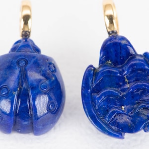 Lapis Lazuli Hand Carved Ladybug Pendant with 18K Gold Bail Carving Natural Gemstone No Treatment No Dye Animal Insect Jewelry OOAK R4380 image 1