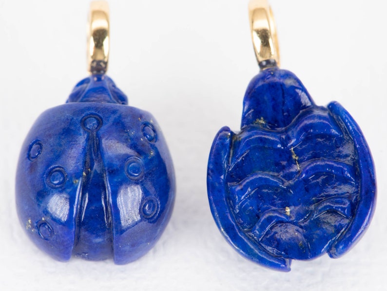 Lapis Lazuli Hand Carved Ladybug Pendant with 18K Gold Bail Carving Natural Gemstone No Treatment No Dye Animal Insect Jewelry OOAK R4380 image 1