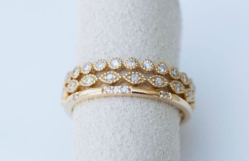 Constellation Diamond Ring 18K Gold Wedding Band Engagement Stacking Rings Stackable Minimalist Thin Anniversary Birthday Gift 1mm AD1162