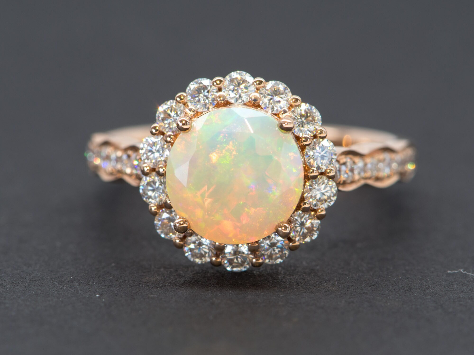 Buy Ethiopian Opal Moissanite Halo Engagement Ring 14K Rose Gold Online in  India - Etsy