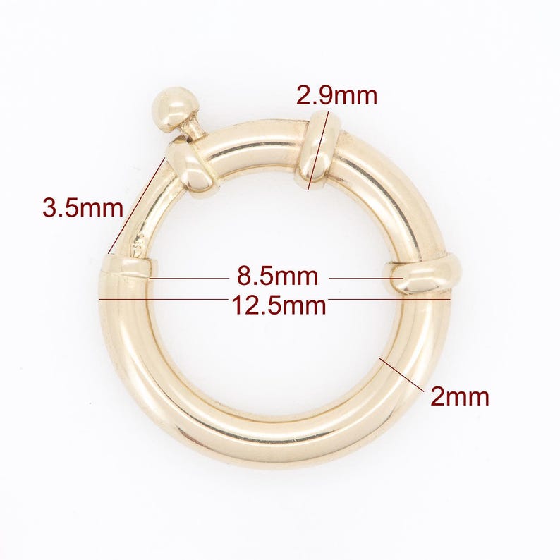 14K Gold Spring Ring Sailor Clasp 12mm 14mm Round Charm Holder Circle Pendant Enhancer for Necklace Connector Hoop Bail Clip Layering AD2392 image 2