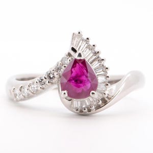 Bague de fiançailles halo de diamants et rubis de 1,21 ct en platine, 7 g + bague de cocktail de créateur unique OOAK, cadeau d'anniversaire de vacances, cadeau d'anniversaire R6731