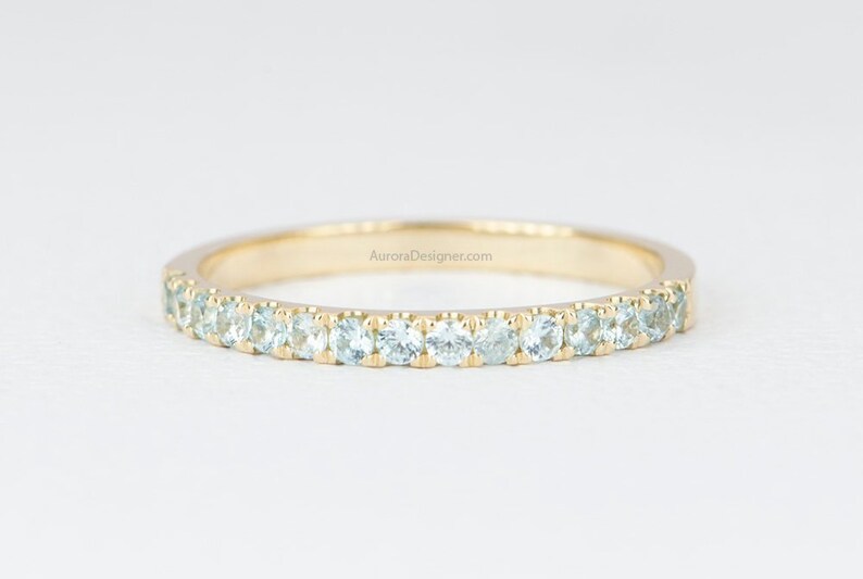 Light Blue Zircon Ring 14K Gold 1.6mm 1.8mm Wedding Band Etsy