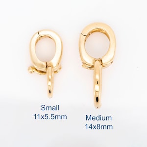 14x8mm Pendant Charm Enhancer 9K 14K 18K Gold Converter Bail Openable with Safety Latch Attachment Correct Bail Side Add to Chain Clip On