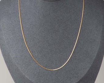 14K Gold Vintage 0.6mm Wide Box Chain Necklace 24" Shiny Slinky Stamped Italy V1199