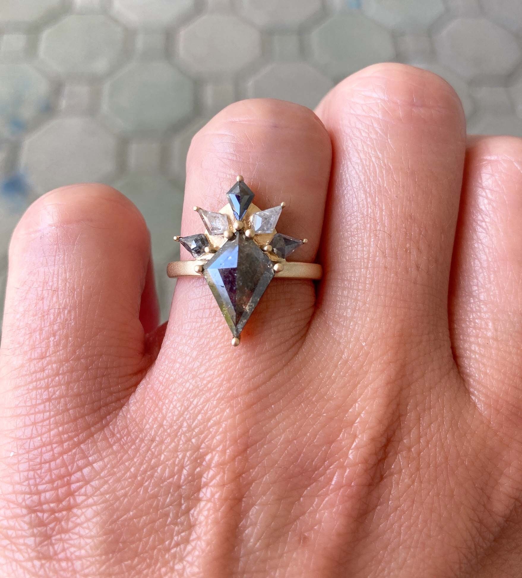 1.77ct Kite Shape Salt and Pepper Diamond 14k Yellow Gold Etsy