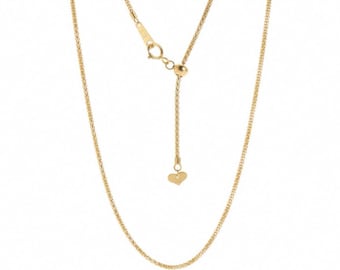 18K Gold Box Chain Necklace 19.5" Fully Adjustable with Sliding Bead ~3g Versatile Great for Layering Charms Pendants Designer Look R4667