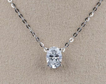 14K ネックレス ラウンドカット ダイヤモンド風ネックレス ホワイトゴールド 1.5カラットのダイヤモンドネックレス、ラボグロウンダイヤモンド