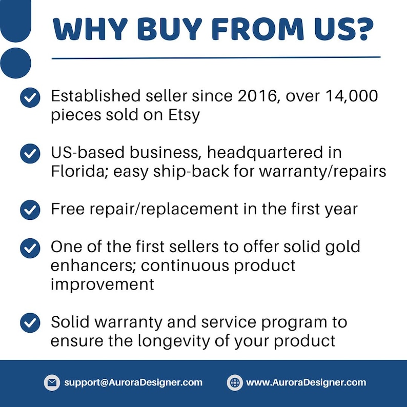 The image is a promotional image for a seller named AuroraDesigner, which features a list of reasons why customers should buy from them.