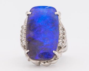 15.44ctw Rich Purple Blue Australian Boulder Opal Ring Platinum Alternative Bride Bridal Classic Designer OOAK Unique Gift for Her R6723