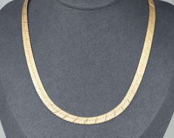 Heavy 14K Gold Fancy Herringbone Necklace Reversible Italy Jewelry 17.75" 27g V1190