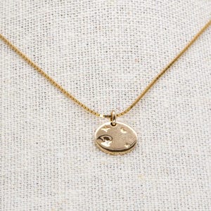 12mm Celestial Diamond Circle 14K Gold Pendant Charm Necklace Hand Engraved Carved Sun Ray Moon Stars Birthday Gift for Her Talisman M4005 image 4