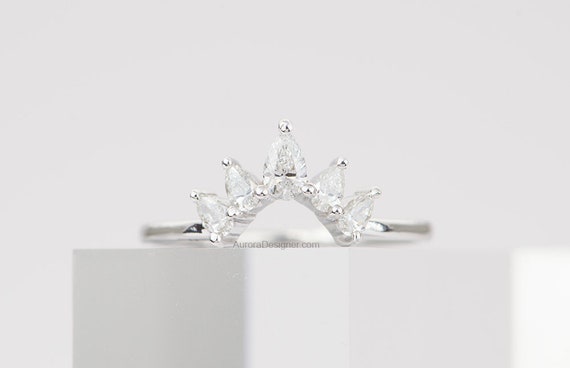 Pear Shape Diamond Ring 14K Gold Crown Wedding Band Teardrop | Etsy
