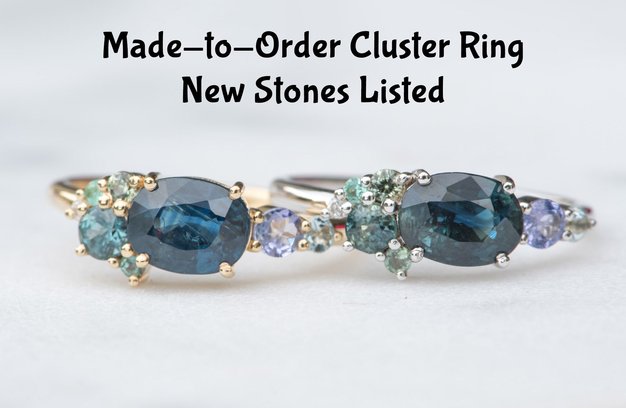 Made-to-Order Teal Blue Green Montana Sapphire Cluster Ring | Etsy
