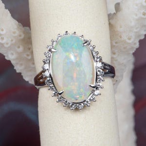 2.54ct Solid Australian Opal with Diamond Halo Ring Platinum 6g+ Beautiful October Birthstone Full Fire Anniversary Birthday Gift V1160