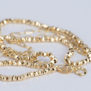 Collar de oro auténtico de 18 quilates, cadena de 45 cm (18"), mitad clip, mitad cuenta brillante, 3,8 g+, con textura de cuentas, especial, versátil, ideal como regalo para ella. R4381 imagen 4