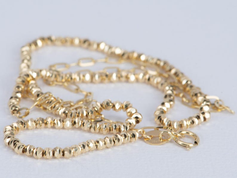 Collar de oro auténtico de 18 quilates, cadena de 45 cm (18"), mitad clip, mitad cuenta brillante, 3,8 g+, con textura de cuentas, especial, versátil, ideal como regalo para ella. R4381 imagen 4