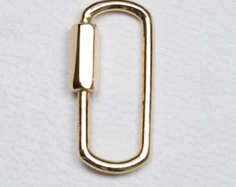 Screw Closure Large Rectangle 19x9mm 14K 18K Gold Carabiner Pendant Holder Enhancer Necklace Charm Bail Chain Connector Secure Gift AD2185