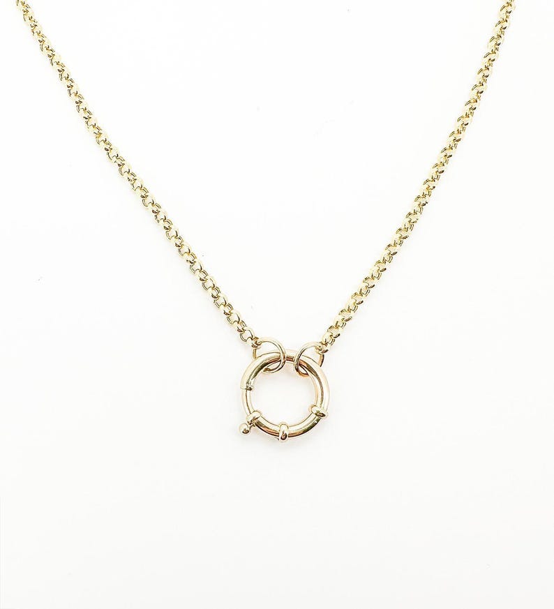 14K Gold Spring Ring Sailor Clasp 12mm 14mm Round Charm Holder Circle Pendant Enhancer for Necklace Connector Hoop Bail Clip Layering AD2392 image 5