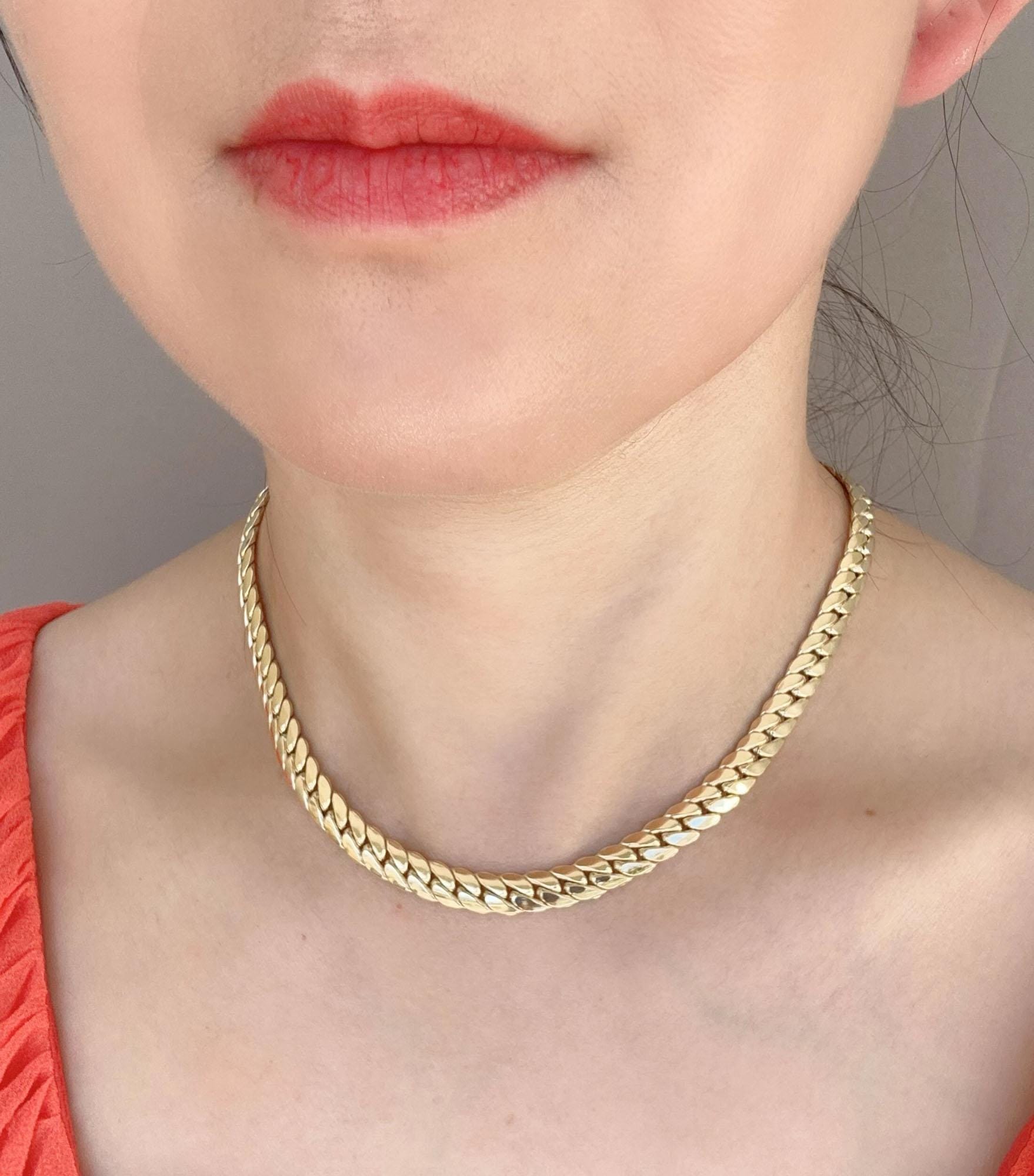 JF14K マイアミチェーン ネックレス 14Kゴールド 7.4mm幅 マイアミキューバンチェーンネックレス 16インチ