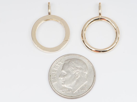 14K Rose Gold 15mm Circle Charm Ring Holder Spring Push Gate