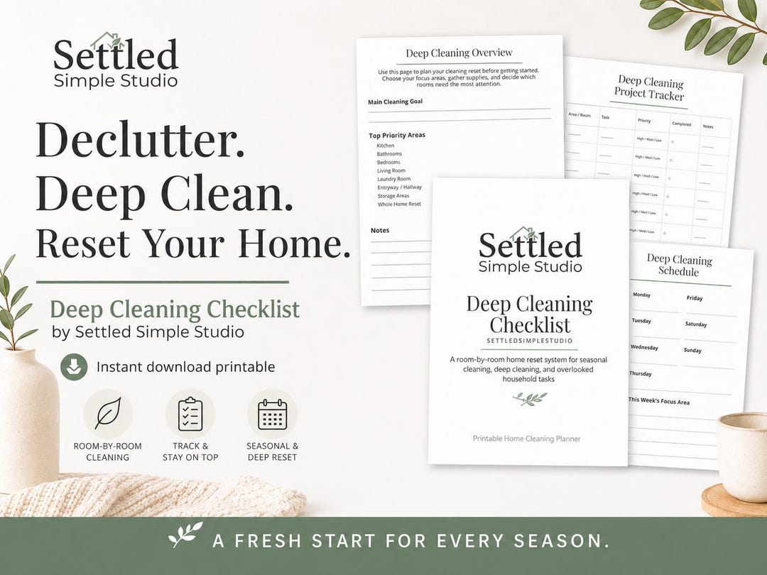 Deep Cleaning Checklist Printable | Room by Room Cleaning Planner ...