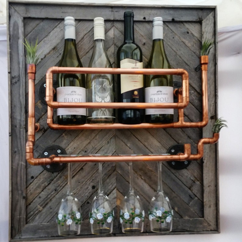 Copper Wine Rack With Stemware Rustic Wine Rack Industrial Etsy UK