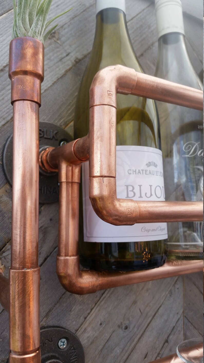 Copper Wine Rack With Stemware, Rustic Wine Rack, Industrial Wine Rack