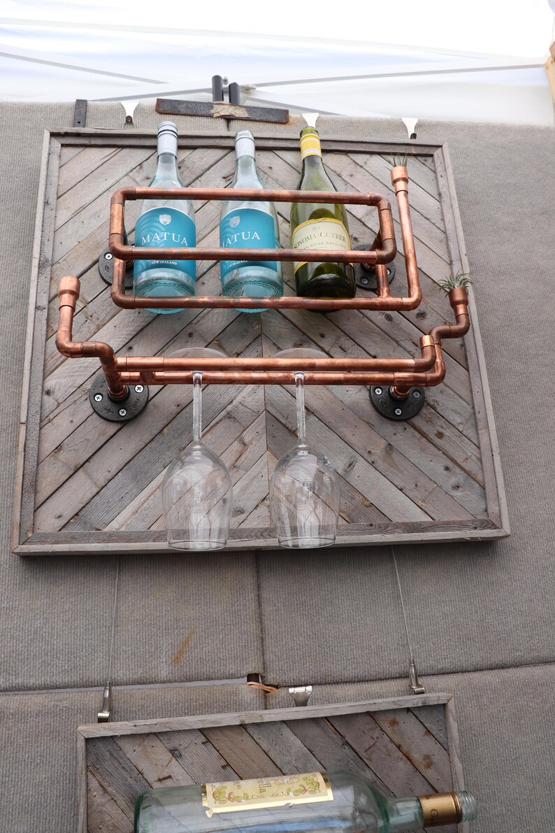 Copper Wine Rack With Stemware, Rustic Wine Rack, Industrial Wine Rack