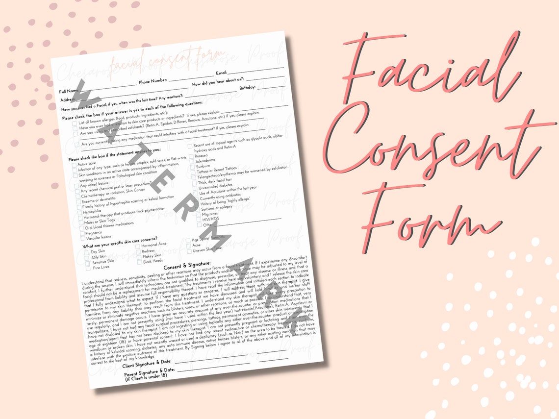 Facial Consent Form Downloadable Printable for Estheticians - Etsy