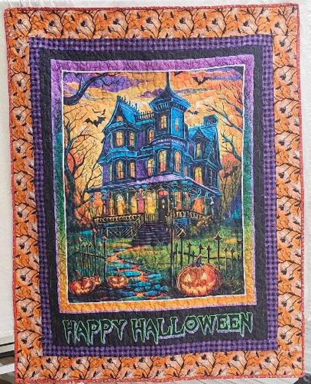Haunted House Halloween Quilted Wall Hanging Small Quilt Measures 50 ...