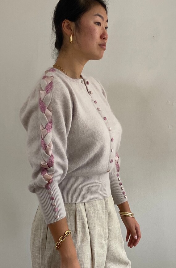 90s angora braided sweater / vintage dusty mauve p