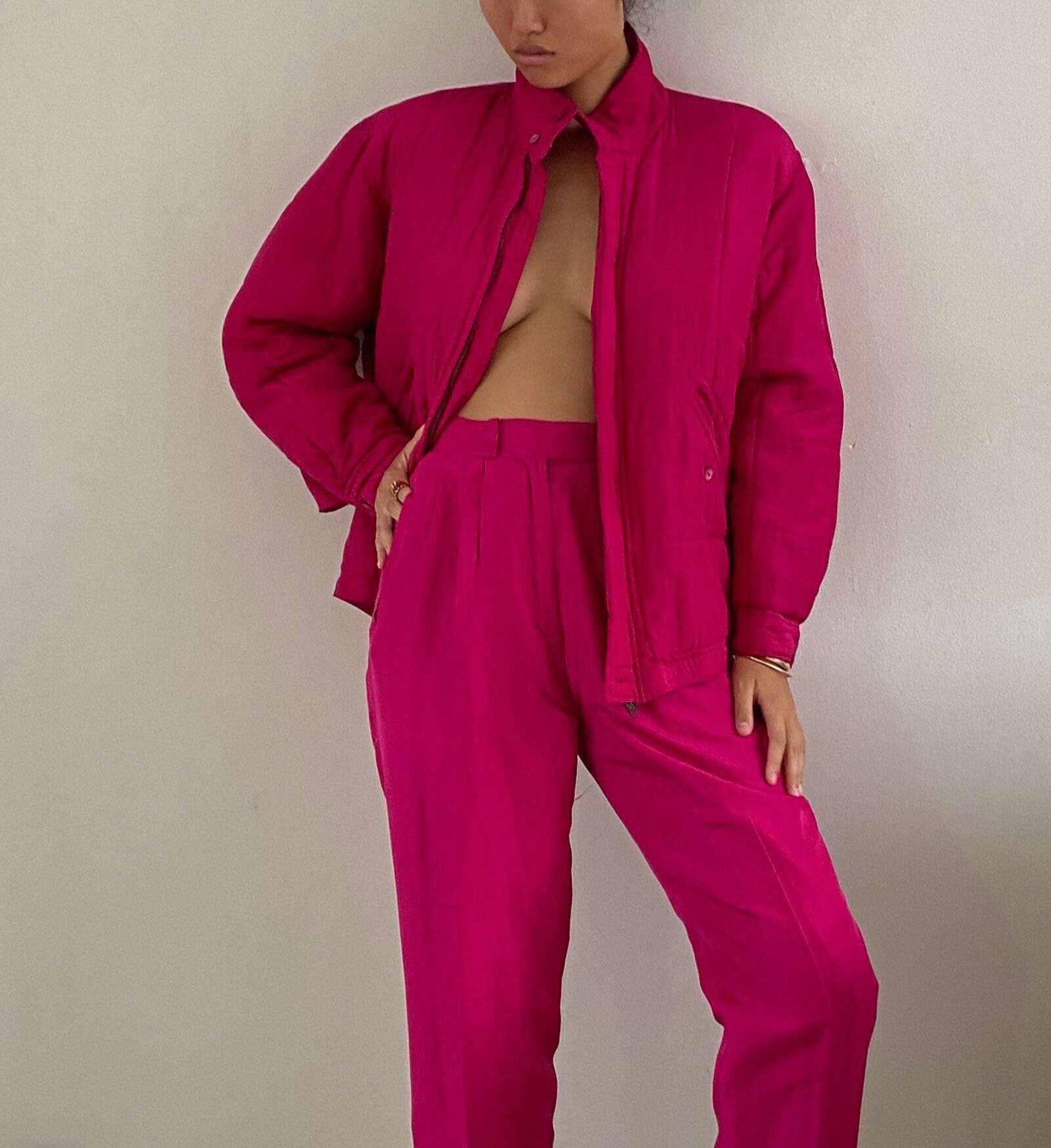 90s silk tracksuit pant suit / vintage fuchsia hot pink silk | Etsy