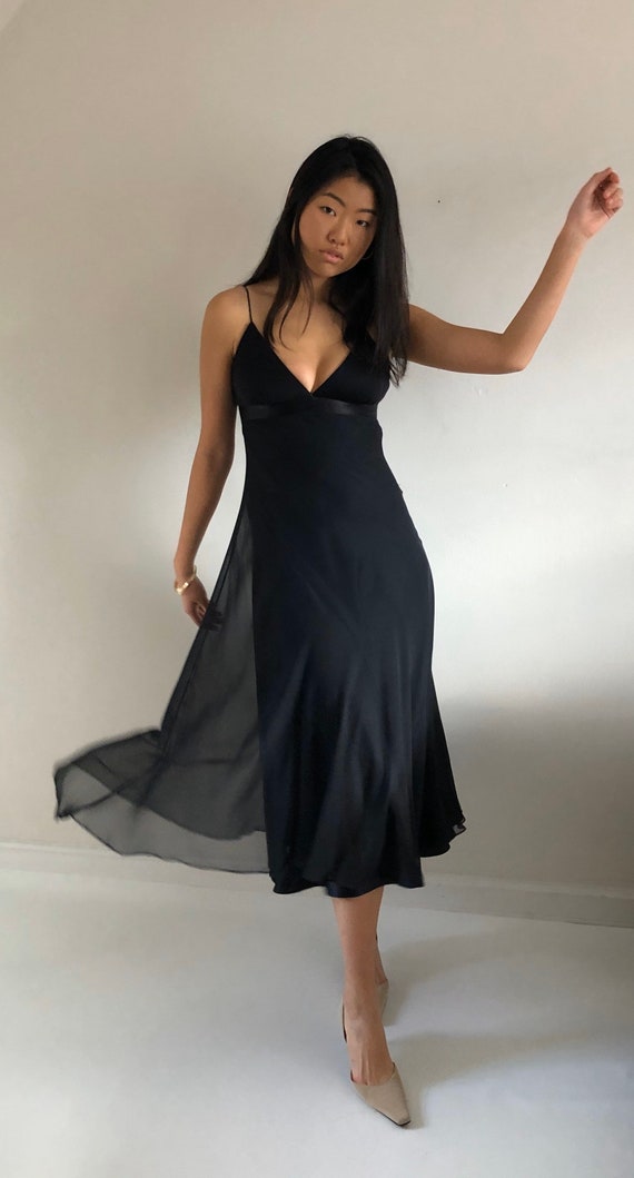 90s silk chiffon long slip dress / vintage black s