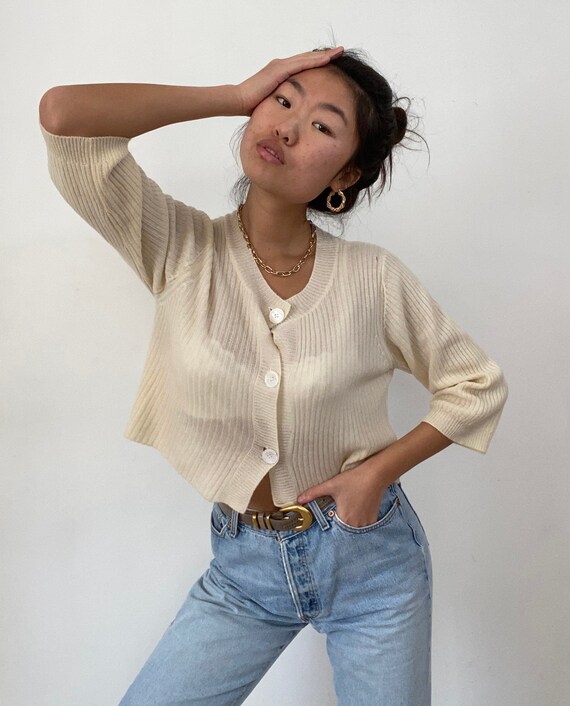 90s cashmere cropped sweater / vintage ivory cream