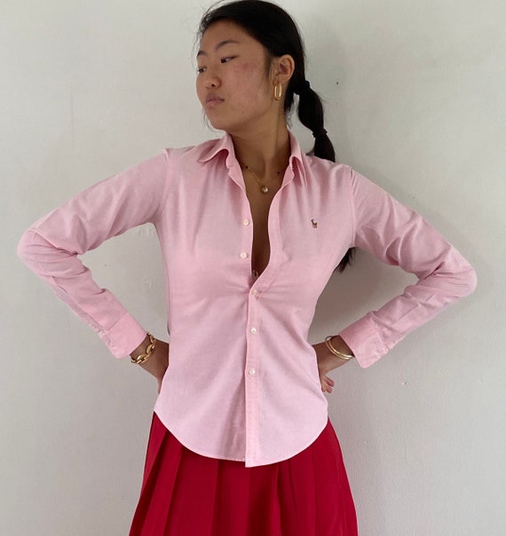 90s Ralph Lauren Pink Cotton Blouse / Vintage Light Pink - Etsy
