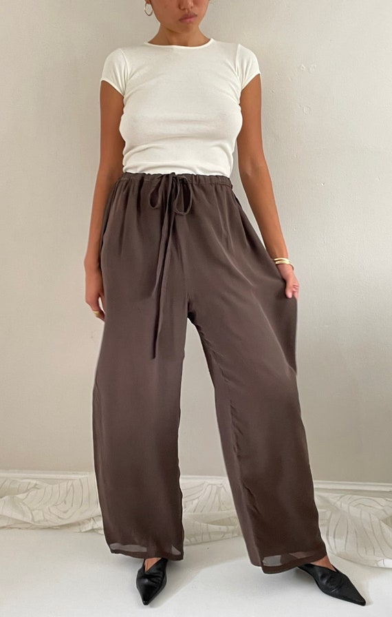 90s Silk Drawstring Wide Leg Pants 