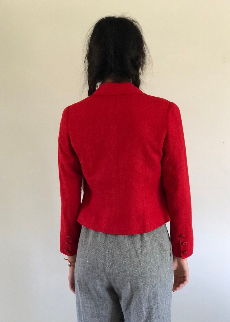 XS S 80s raw silk jacket vintage red raw silk cropped zip front fitted jacket blazer
