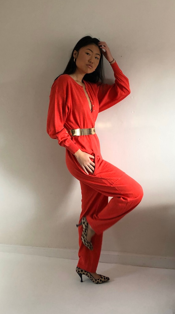 80s Malo sweater jumpsuit / vintage tomato red Ita