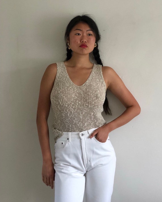 80s linen sweater / vintage oatmeal textured knit