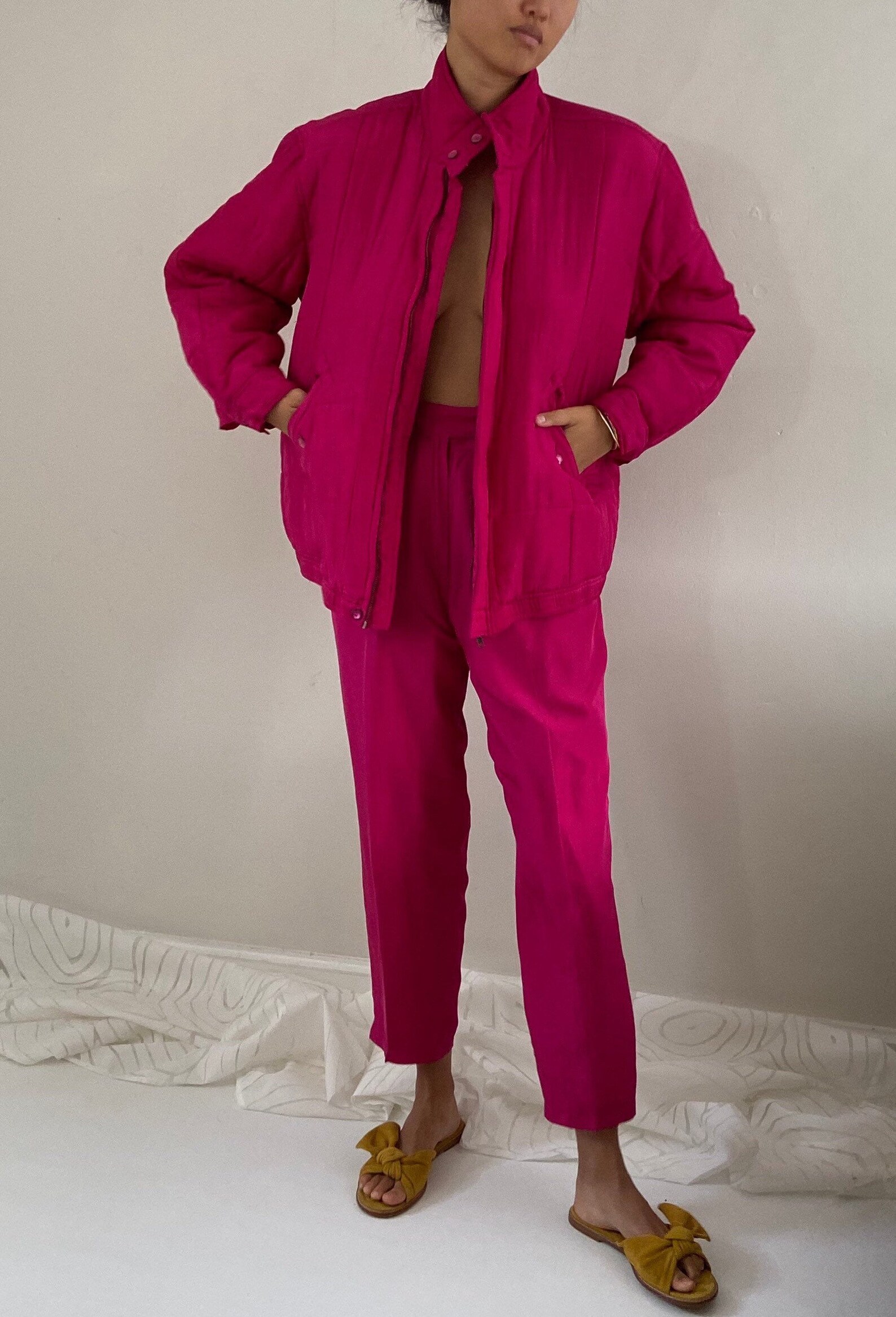 pink silk tracksuit