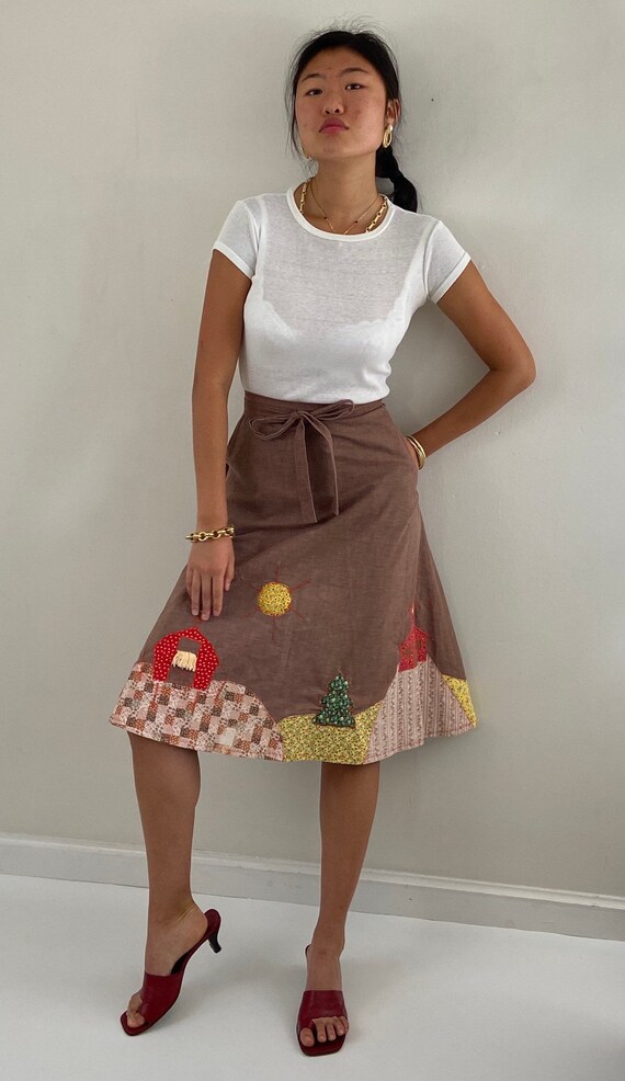 70s hand made appliqué wrap skirt / vintage handma