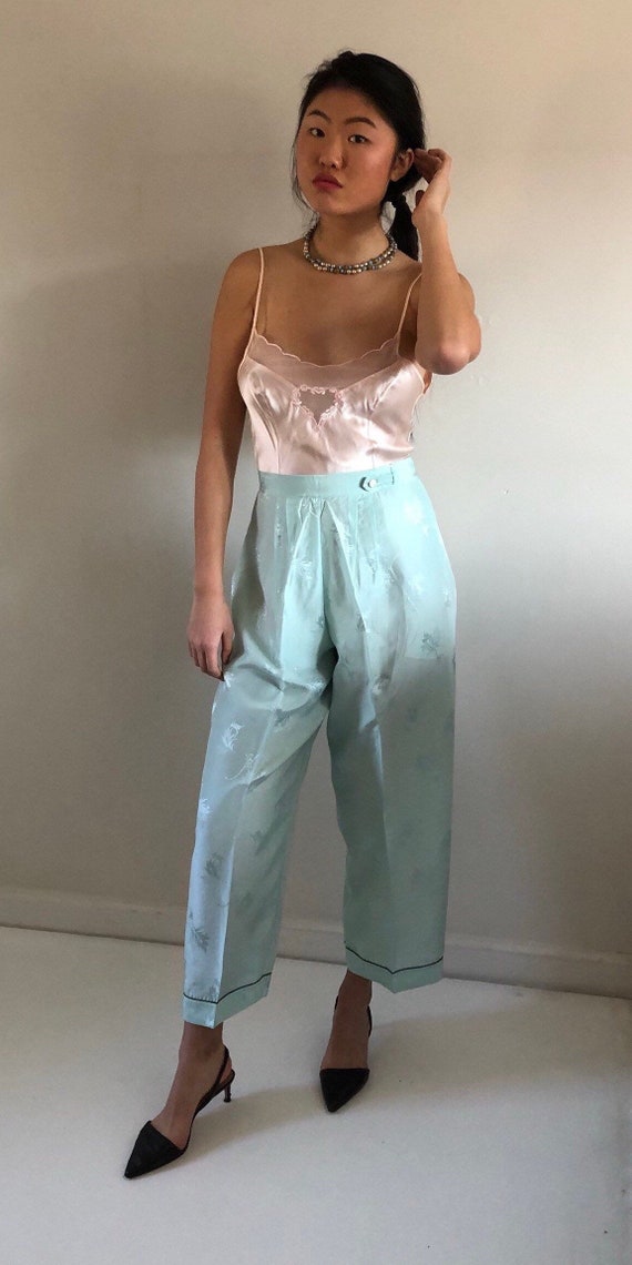 40s silk lounge pants / vintage mint green high wa