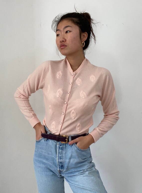 50s hand embroidered trapunto cashmere cardigan sw