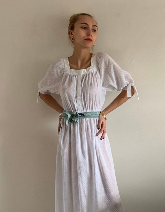 80s Swiss dot maxi semi sheer dress / vintage whit